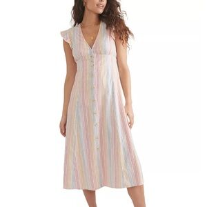 Marine Layer Camila Midi Dress Warm Rainbow Stripe XL